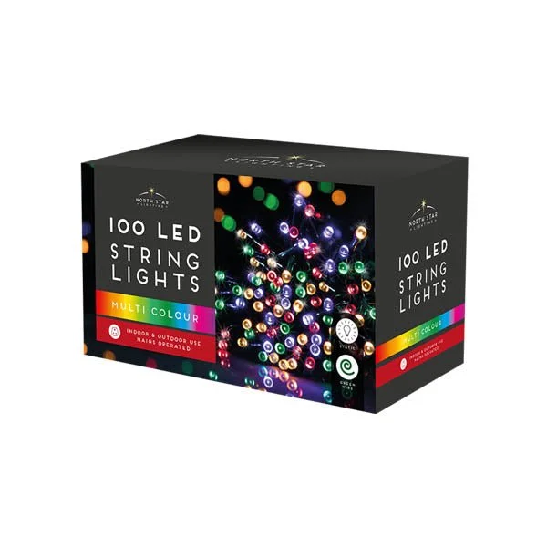 Christmas Fireplace 100 Led String Lights Mains Multi Colour
