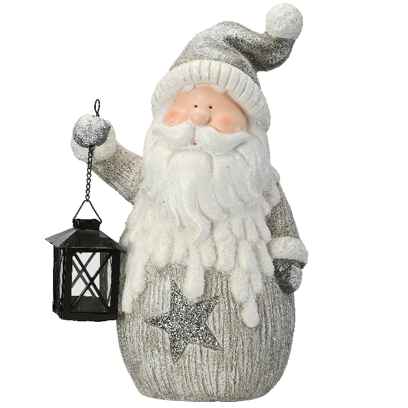 Christmas Yule Log 15 in. Winter Santa Candleholder Figuerine