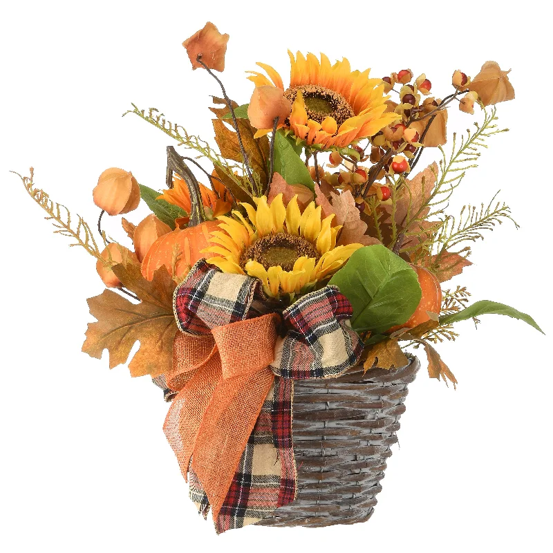 Christmas Candy Canes Artificial Flowers in Wicker Basket, Decorated with Pumpkins, Gourds, Sunflower Blooms, Burlap Bows, Maple Leaves, Autumn Collection, 16 in Christmas Candy Canes Artificial Flowers in Wicker Basket, Decorated with Pumpkins, Gourds, Sunflower Blooms, Burlap Bows, Maple Leaves, Autumn Collection, 16 in
