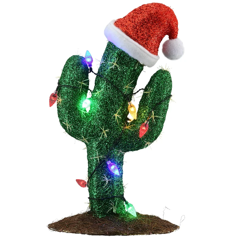 Christmas Jolly Vibes 18 in. Pre-Lit Green Christmas Cactus