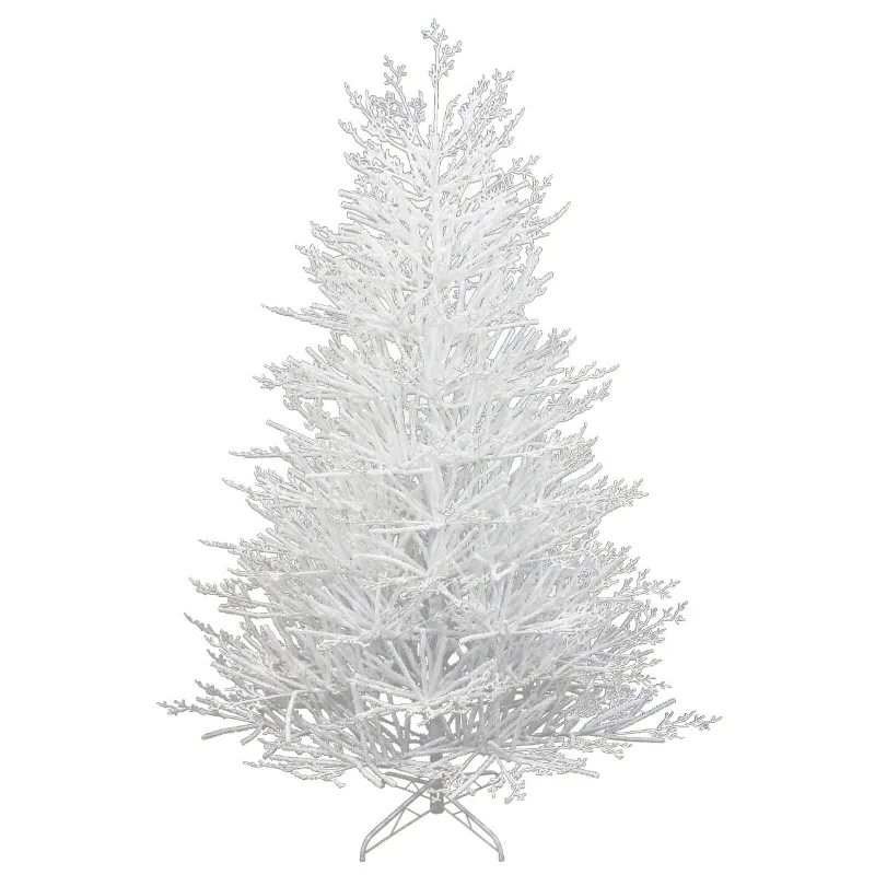 Christmas Red And Green 180cm White Snowy Twig Tree With White Metal Base