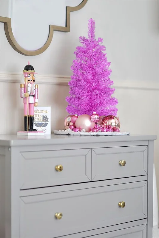 Christmas Santa Hat Pink Tabletop Christmas Tree with Stand Tree
