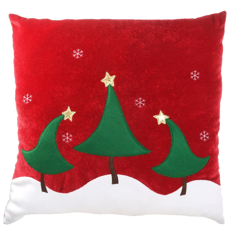 Christmas Gifts 20 in. General Store Collection Red Pillow with Christmas Trees