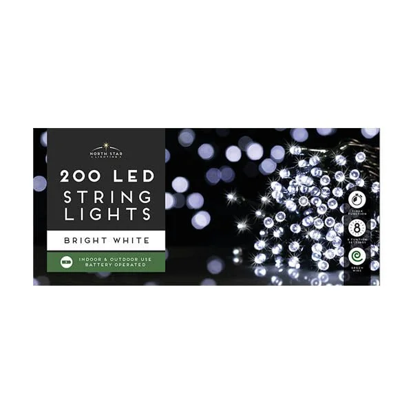 Christmas Happy Moments 200 Led String Lights B/o Bright White