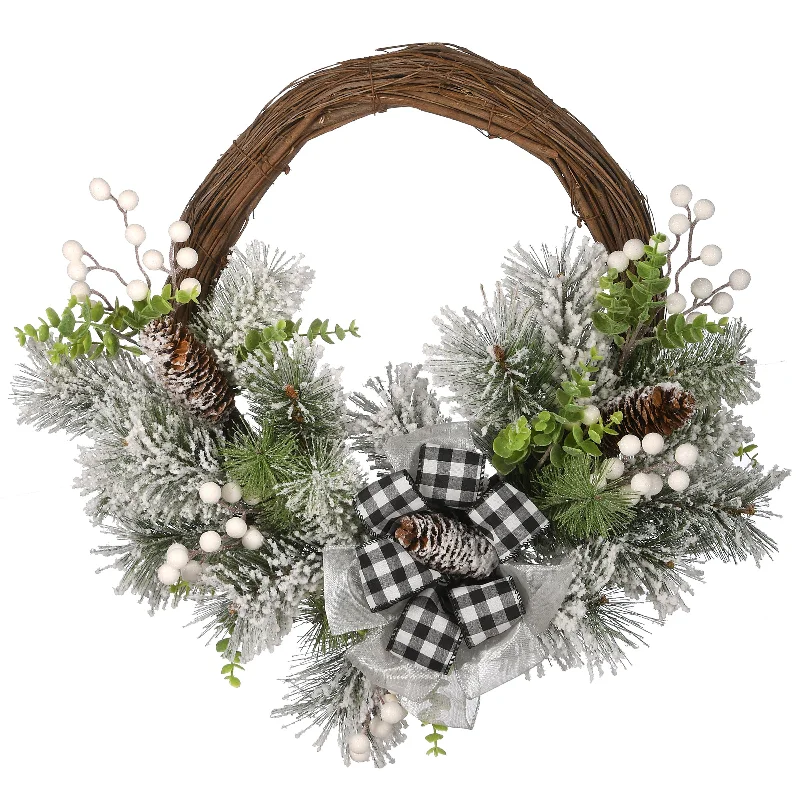 Christmas Winter Wonderland 22 in. Snowy Christmas Wreath with Bow