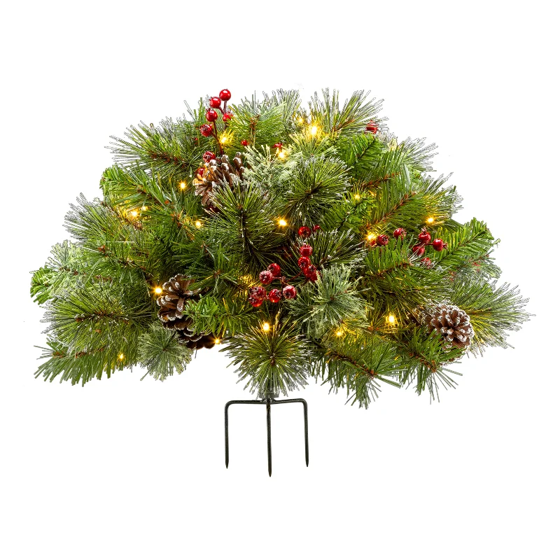 Christmas Cozy Ambience 22 in. Iced Berry Pine Urn Filler with LED Lights