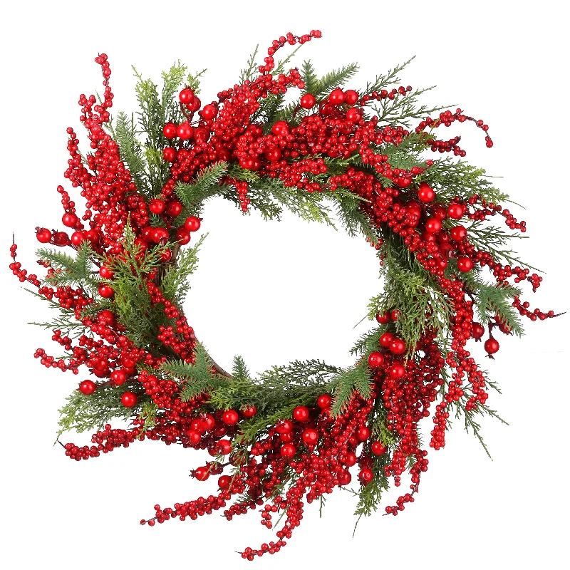 Christmas Peppermint Treats 24 in. Cedar and Berry Wreath