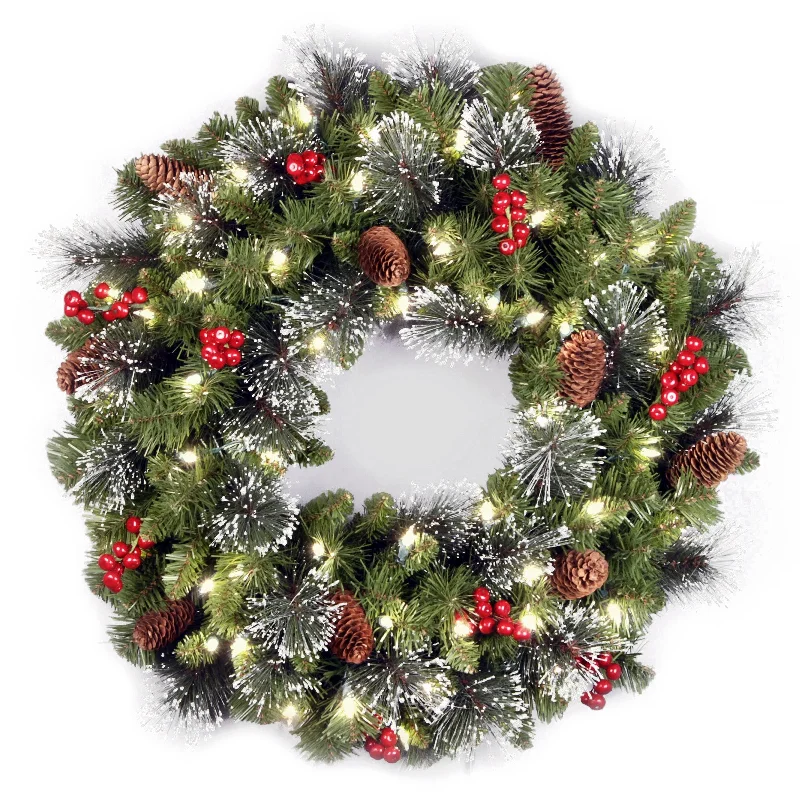 Christmas Ice Skating 24 in. Pre-Lit Crestwood Spruce Wreath with Warm White LED Lights Christmas Ice Skating 24 in. Pre-Lit Crestwood Spruce Wreath with Warm White LED Lights