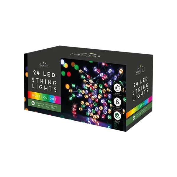 Christmas Lights 24 LED Multi-Colour String Lights – Battery Powered
