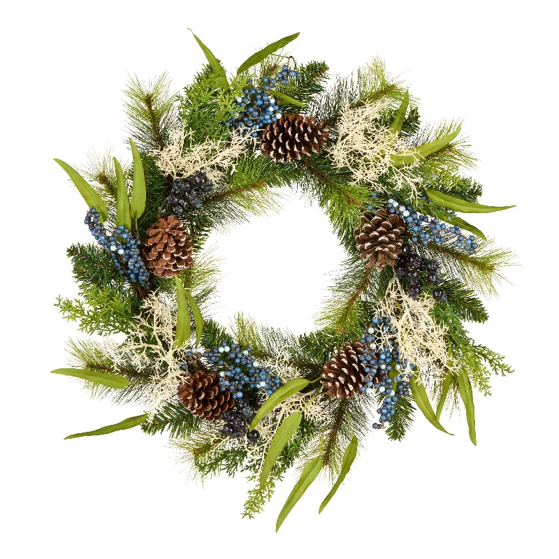 Christmas Frosty Weather 24 in. Blueberry Fields Wreath