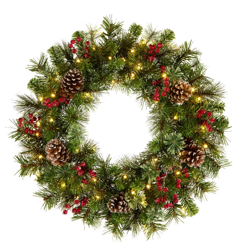 Christmas Cinnamon Rolls 24 in. Iced Berry Pine Wreath with LED Lights