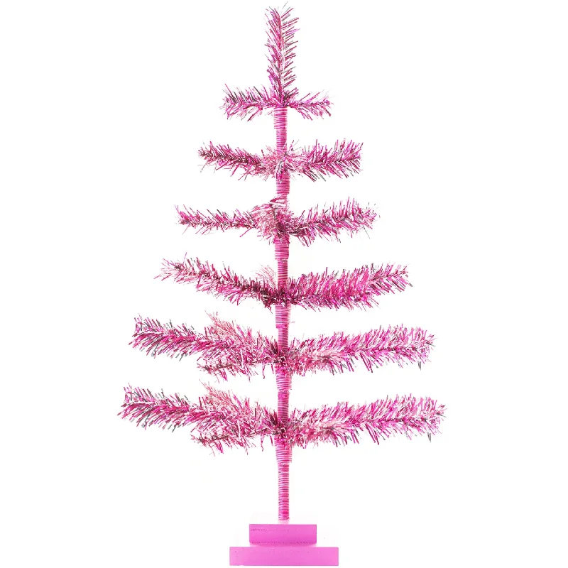 Christmas Fireplace Socks 24in Vintage Pink & Silver Tinsel Christmas Tree
