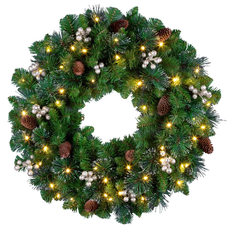 Christmas Gingerbread House 24 in. Crestwood Gold Spruce Wreath with Clear Lights