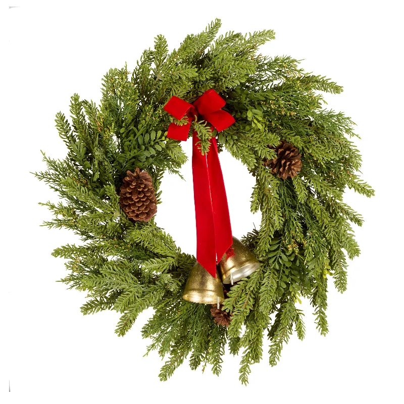 Christmas Wreath Making 28 in. Christmas Bells Pine Wreath