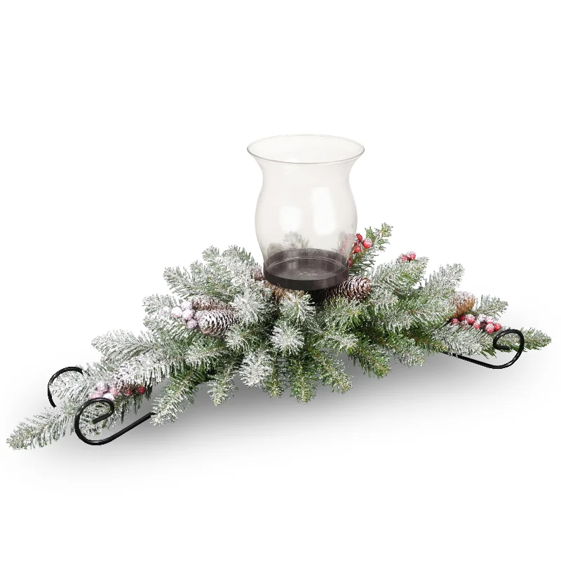 Christmas Cozy Ambience 30 in. Dunhill Fir Centerpiece and Candle Holder