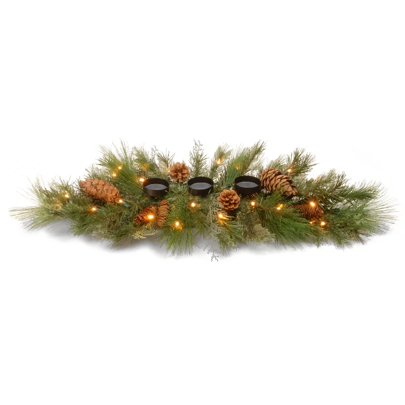 Christmas Tree Glitter 30 in. Pre-Lit White Pine Candle Holder Centerpiece with Warm White LED Lights Christmas Tree Glitter 30 in. Pre-Lit White Pine Candle Holder Centerpiece with Warm White LED Lights