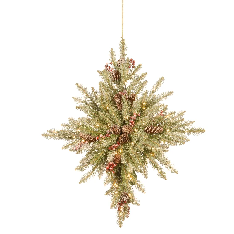 Christmas Gift Exchange 32 in. Pre-Lit Snowy Dunhill Fir Bethlehem Star Wreath with LED Lights Christmas Gift Exchange 32 in. Pre-Lit Snowy Dunhill Fir Bethlehem Star Wreath with LED Lights