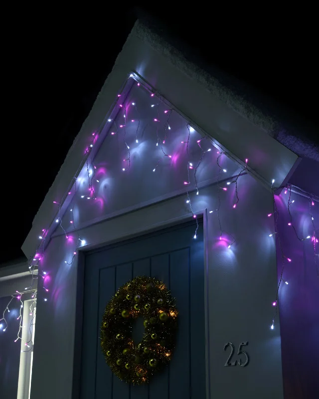 Christmas Reindeer 360 Icicle LED Light String, Pink/White, 8.8 m