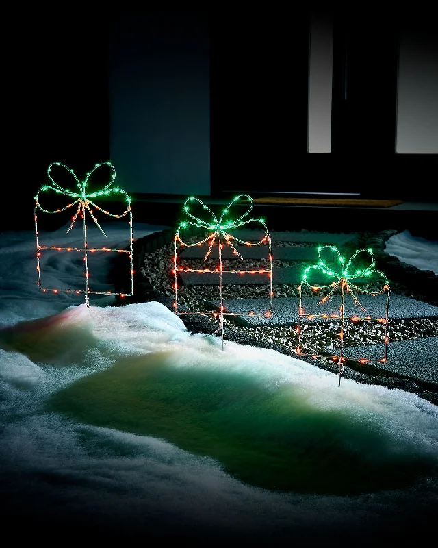 Christmas Wishes Set of 3 Giftbox Pathway Stake Lights, 40 cm