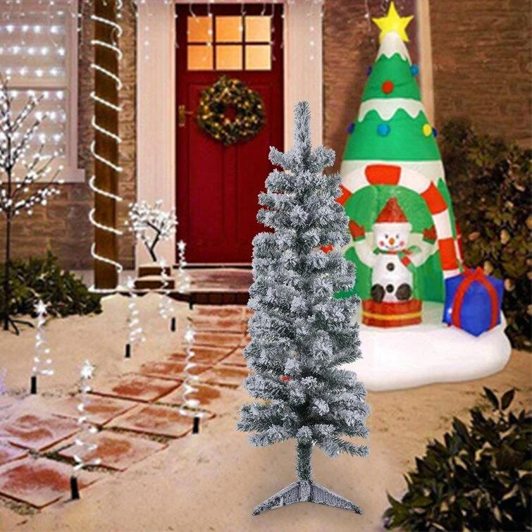 Santa Claus Snowy Christmas Tree With Stand