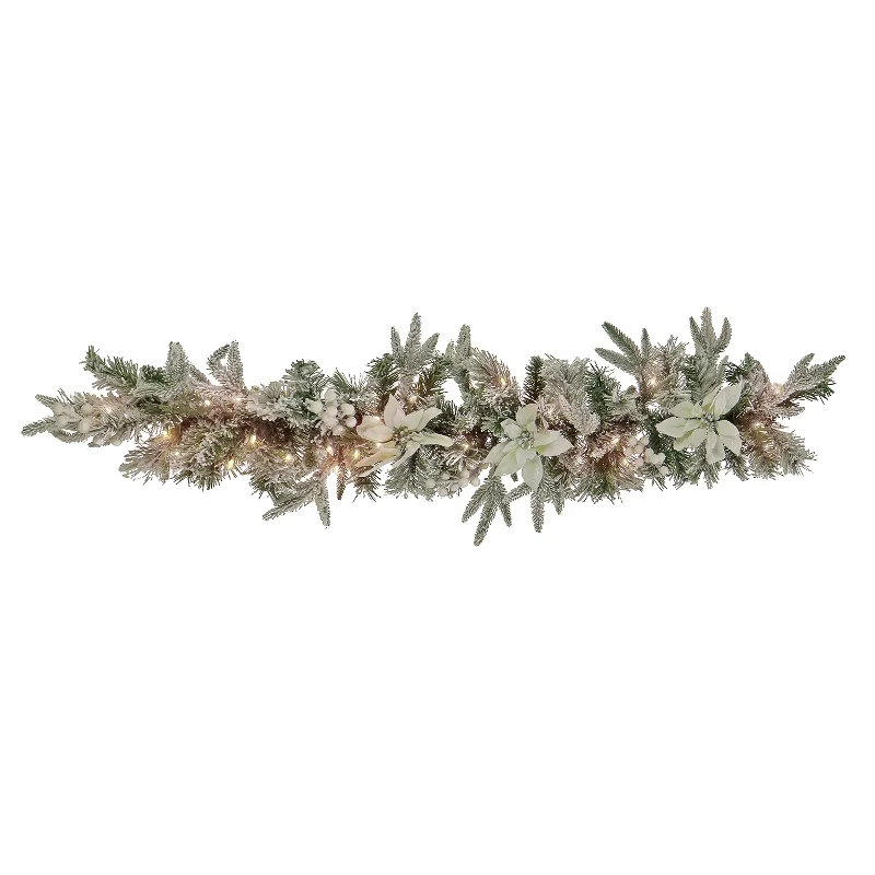 Christmas Fireplace Decor 4 ft. Pre-Lit Frosted Colonial Garland with LED Lights