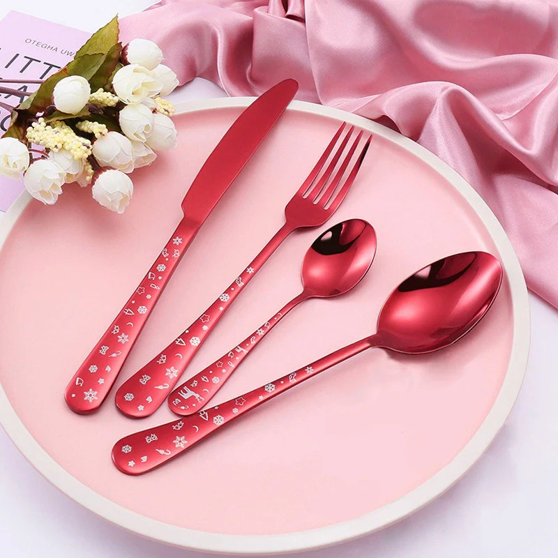 Christmas Traditions Durable Stainless Steel Christmas Tableware Set