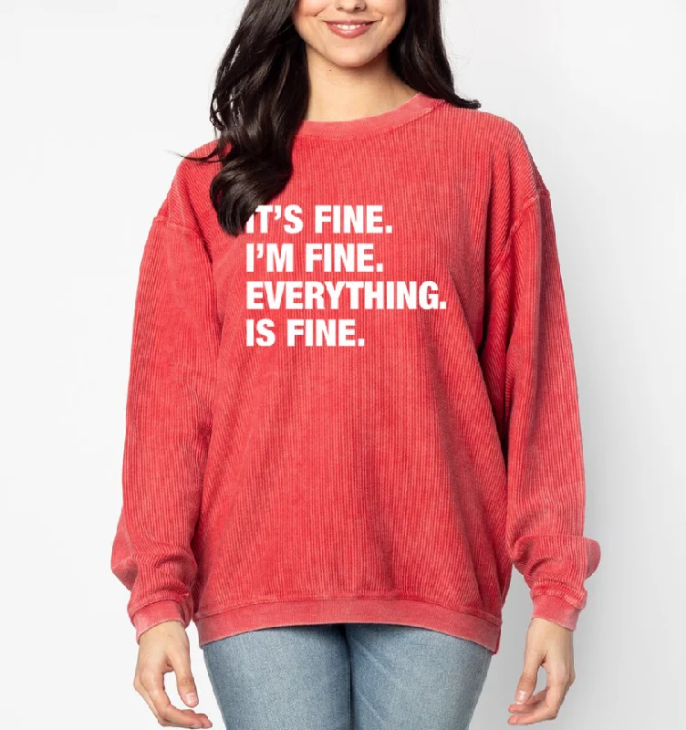 Christmas Snowflakes 4 Things® 'I'M FINE' Corded Crew Pullover Sweatshirt - Faded Red