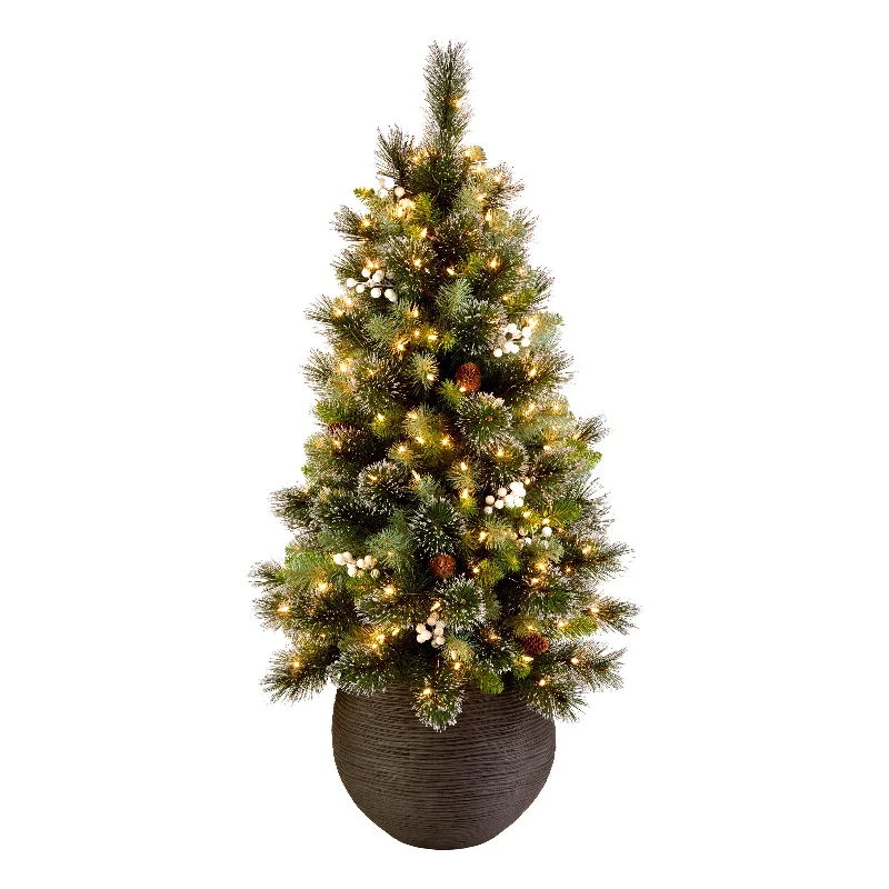 Christmas Holiday Stories 4ft. Glittery Crestwood Spruce Entrance Tree with Clear Lights Christmas Holiday Stories 4ft. Glittery Crestwood Spruce Entrance Tree with Clear Lights