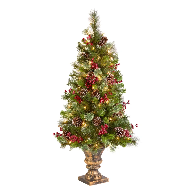 Christmas Pine Garland 4 ft. Pre-Lit Iced Berry Pine Entrance Tree with Clear Lights Christmas Pine Garland 4 ft. Pre-Lit Iced Berry Pine Entrance Tree with Clear Lights