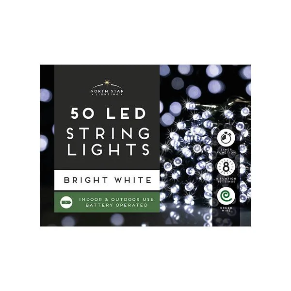Christmas Beautiful Lights 50 Led String Lights Bright White B/o