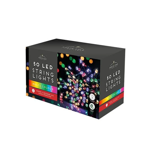 Snowy Christmas 50 Led String Lights Mains Multi Colour