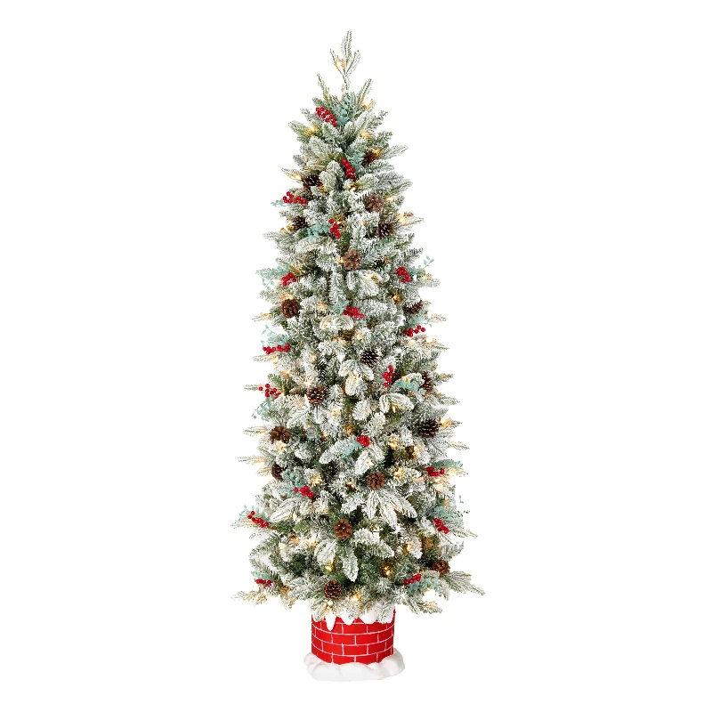 Christmas Candy Gift 5 ft. Pre-Lit Snowberry Pine Half Tree with Clear Lights