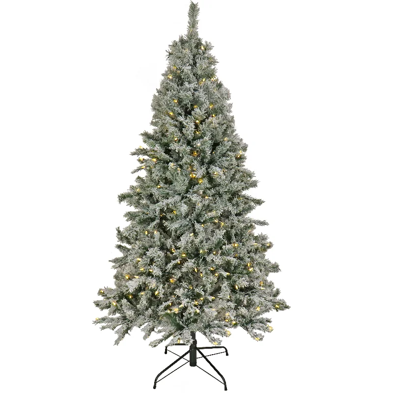 Holiday Fun 6.5 ft. Pre-Lit Snowy Harwich Hinged Tree with PowerConnect Warm White LED Lights Holiday Fun 6.5 ft. Pre-Lit Snowy Harwich Hinged Tree with PowerConnect Warm White LED Lights