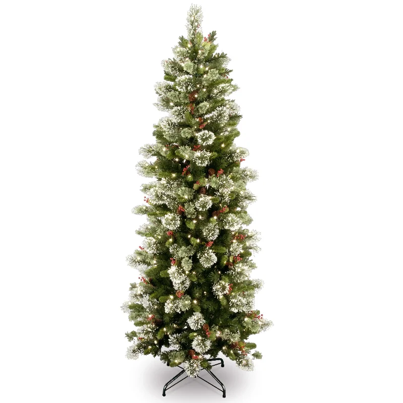 Christmas Table Setup 6.5 ft. Pre-Lit Wintry Pine Slim Tree with Clear Lights