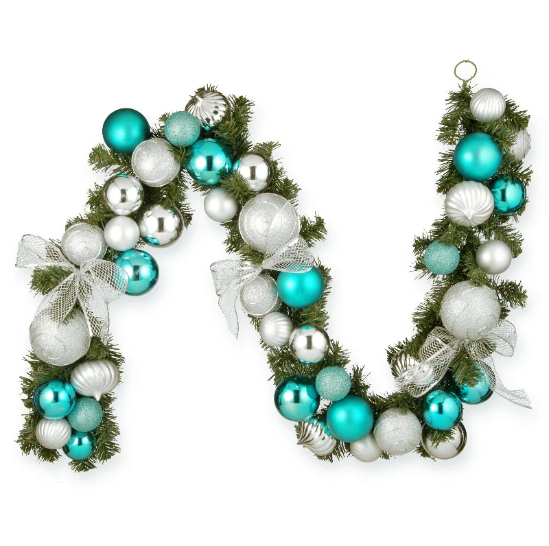 Christmas Stocking Stuffers 6 ft. Evergreen Silver and Blue Ornament Garland