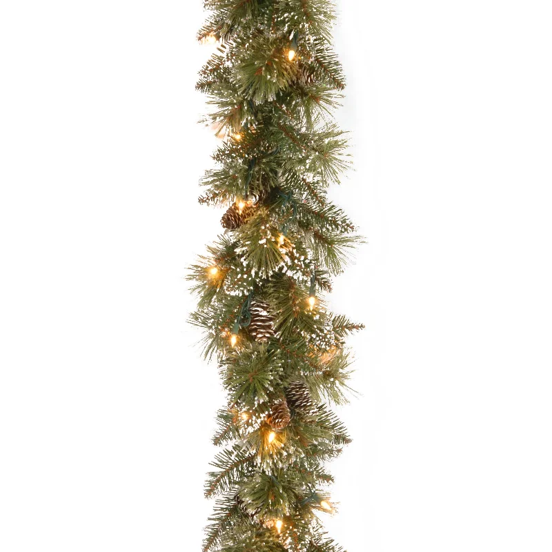 Christmas Morning 6 ft. Pre-Lit Glittery Bristle Pine Garland with LED Lights