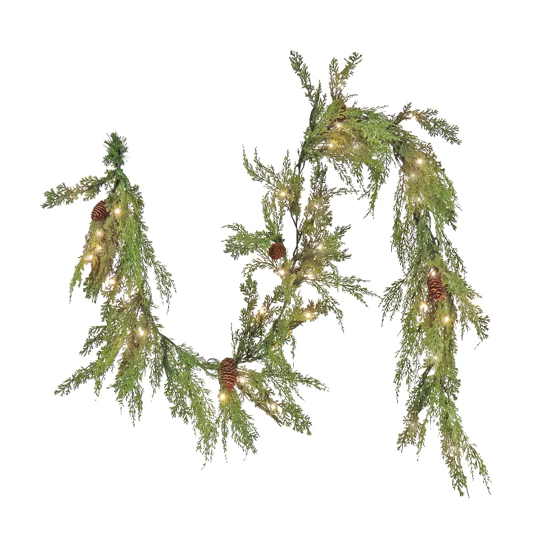 Christmas Family Fun 6 ft. Pre-Lit HGTV Home Collection Cozy Winter Cedar Garland