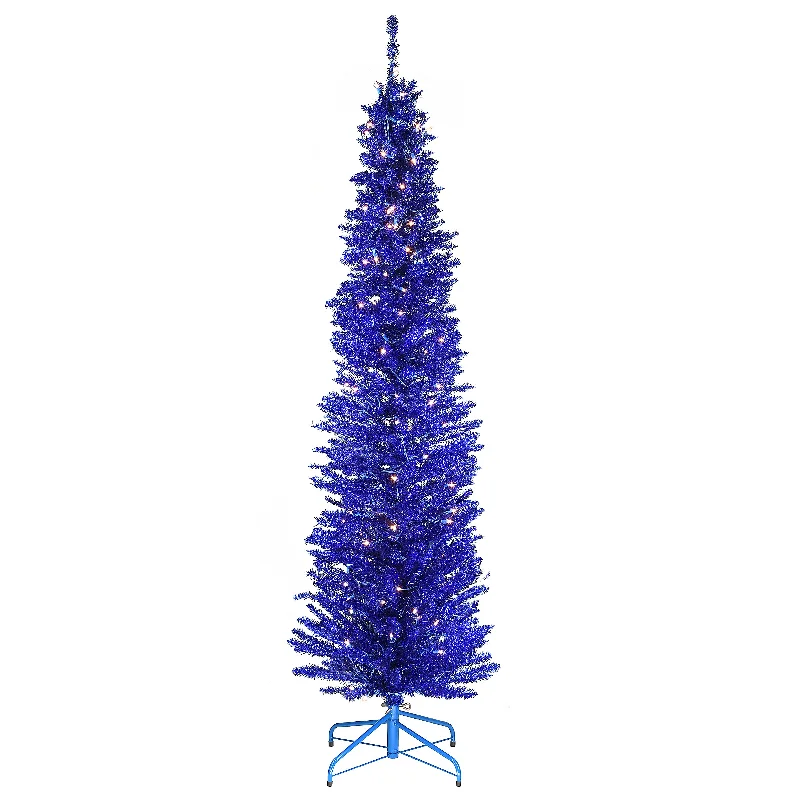 Christmas Toy Drive 6 ft. Pre-Lit Tinsel Collection Blue Tree with Clear Lights