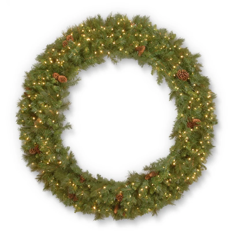 Christmas Lights Display 60 in. Garwood Spruce Wreath with Warm White LED Lights