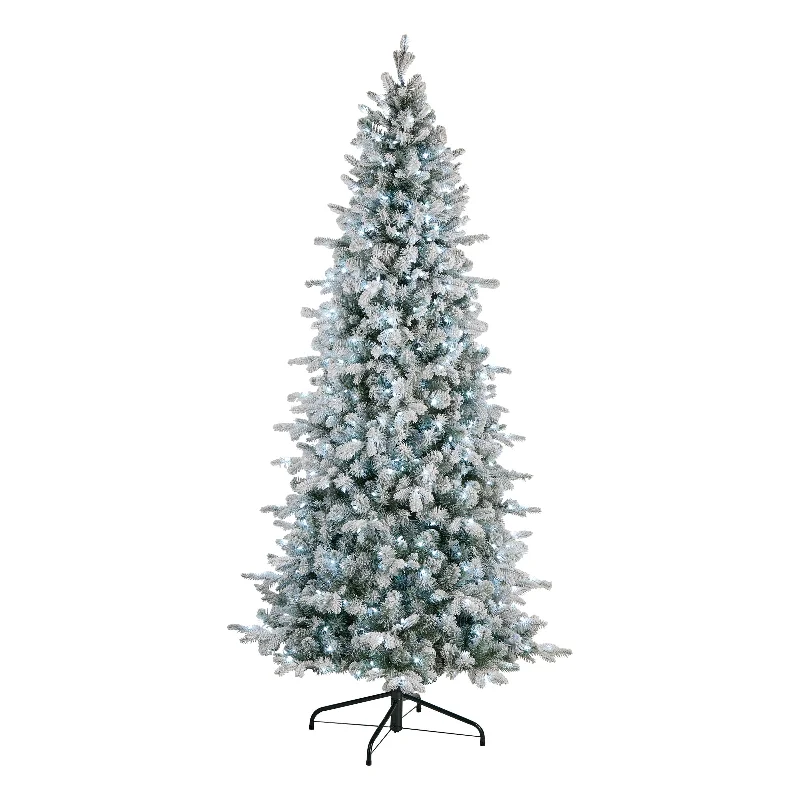 Christmas Peppermint Treats 6 ft. Pre-Lit Snowy Comet Slim Blue Tree with LED Lights