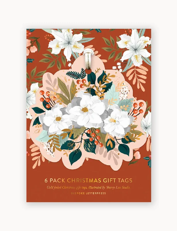Christmas Gift Packing 6pk Christmas Gift Tags "Christmas Flower"