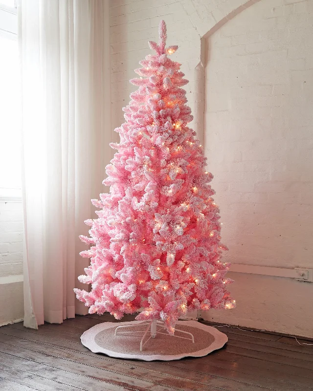 Christmas Snow Globe 7.5ft Fiesta Pine Tree (Pre-Lit Flocked Pink Tree)