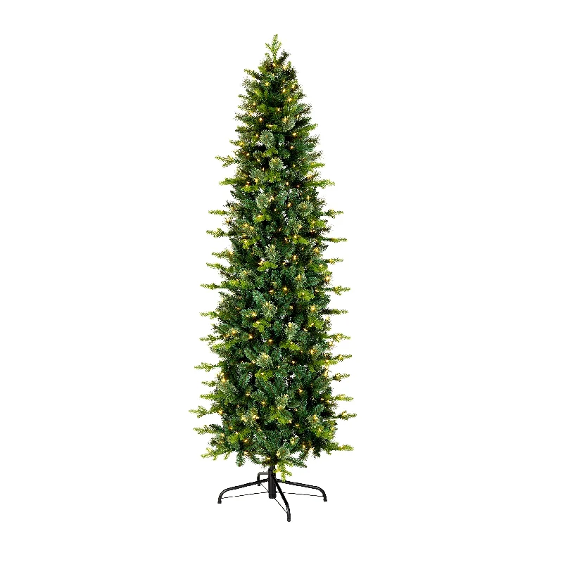 Christmas Snowy Pathways 7.5 ft. Pre-Lit Prancer Fir Pencil Slim Tree with Clear Lights Christmas Snowy Pathways 7.5 ft. Pre-Lit Prancer Fir Pencil Slim Tree with Clear Lights