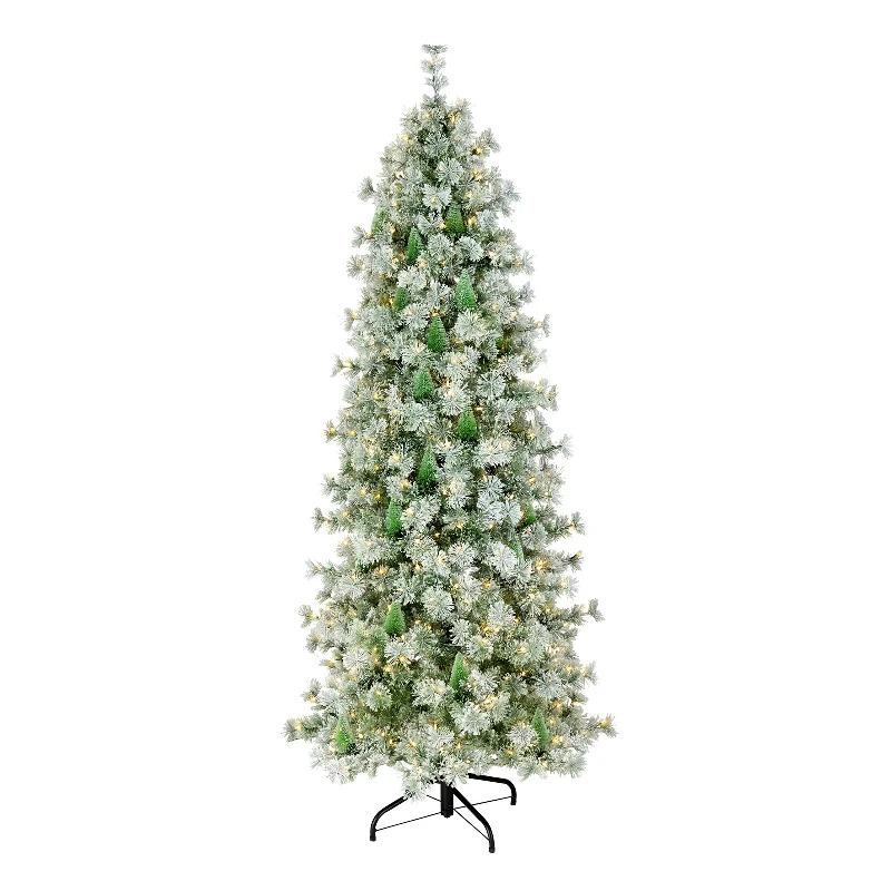 Christmas Baking Traditions 7.5 ft. Pre-Lit Snowy Bottle Brush Slim Tree with Clear Lights Christmas Baking Traditions 7.5 ft. Pre-Lit Snowy Bottle Brush Slim Tree with Clear Lights