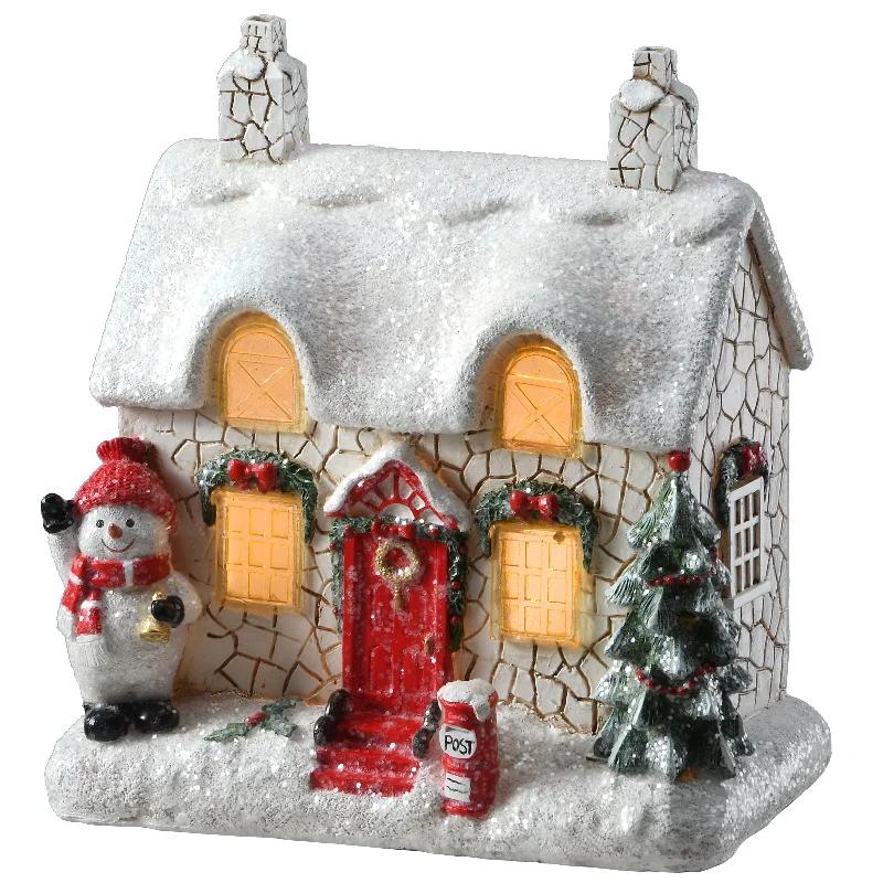 Christmas Snowman 8 in. Lighted Cottage