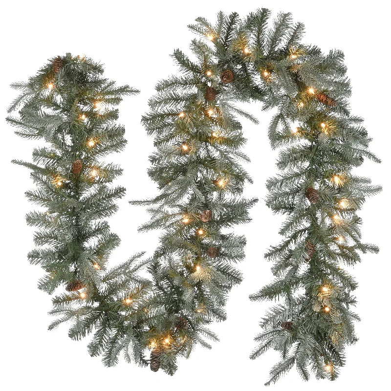 Christmas Candle Holders 9 ft. Pre-Lit Frosted Arctic Spruce Garland with Clear Lights Christmas Candle Holders 9 ft. Pre-Lit Frosted Arctic Spruce Garland with Clear Lights