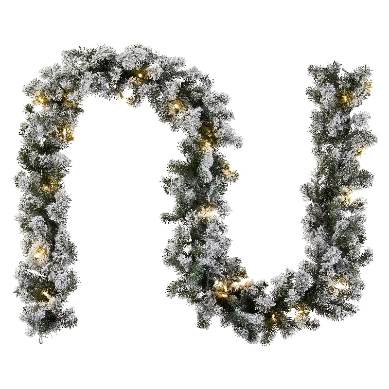 Christmas Tree Toppers 9 ft. Pre-Lit Snowy Camden Garland with Clear Lights