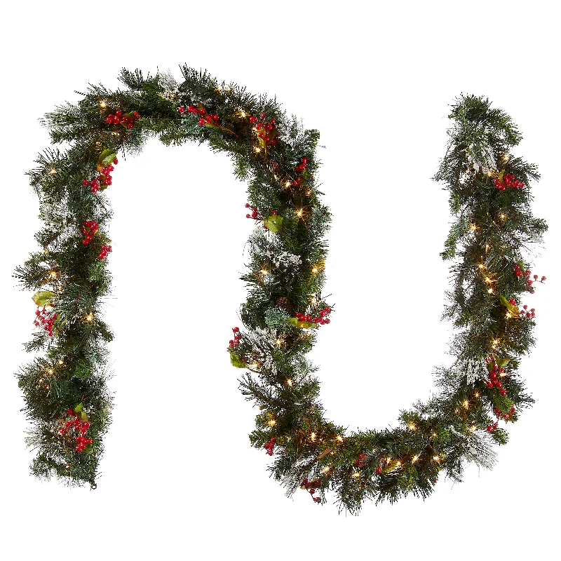 Christmas Decor 9 ft. Pre-Lit Wintry Pine Garland with Clear Lights