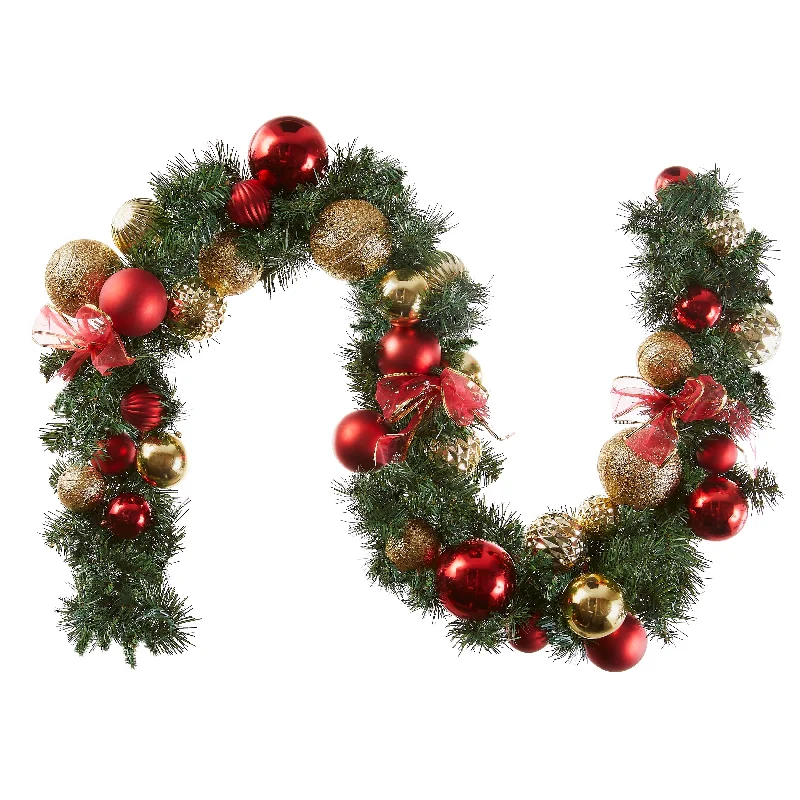Cozy Christmas 9 ft. Red and Green Ornament Garland