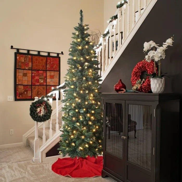 Christmas Cocoa 7.5' Slim Pencil Artificial Christmas Tree with 350 Warm LED Lights & 8 Lighting Modes Christmas Cocoa 7.5' Slim Pencil Artificial Christmas Tree with 350 Warm LED Lights & 8 Lighting Modes